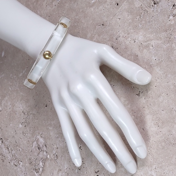 Geometric Shaped Nailhead Lucite Bangle Bracelet - Picture 2 of 5